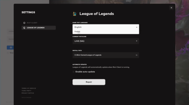 Change Language in League of Legends